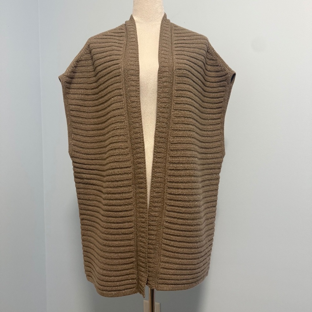 Chicos 3 Petite Shimmer Rib-Detail Cotton Blend Sweater Vest‎ Cardigan Size XLP